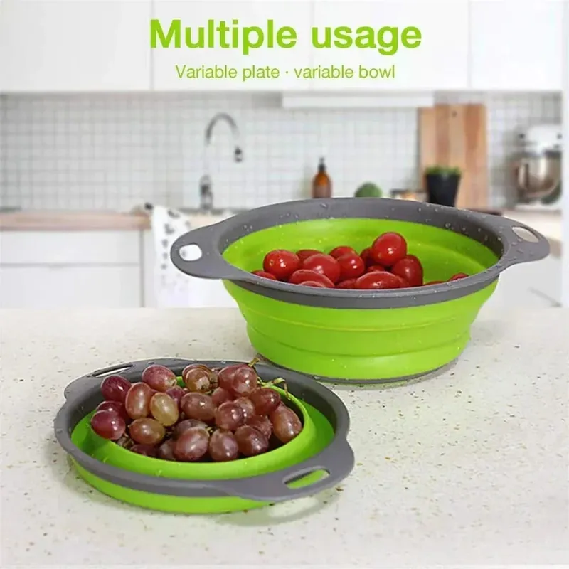 2PCS Silicone Folding Drainer Basket Fruit Vegetable Foldable Colander Kitchen Strainer for Food Pasta Kitchenware Drain Device — image 8