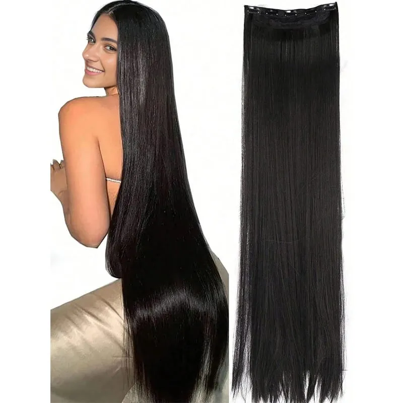 ยาวพิเศษตรง 5 คลิปต่อผมคลิปในส่วนขยาย Hairpieces สำหรับผู้หญิงสังเคราะห์ธรรมชาติคลิปผมตรงชิ้น — image 8