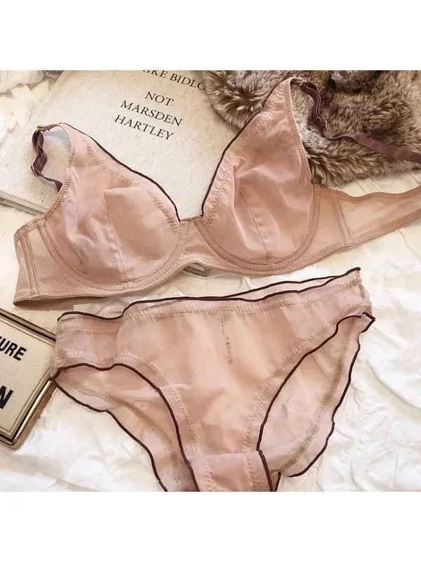 เซ็กซี่ภาษาฝรั่งเศสคำตาข่าย Bra Panty ชุด Ultra บาง Underwire Push Up Minimizer ชุดชั้นในสนับสนุนถ้วยสามเหลี่ยมสำหรับหน้าอกขนาดใหญ่ขนาดเล็กดู — image 5