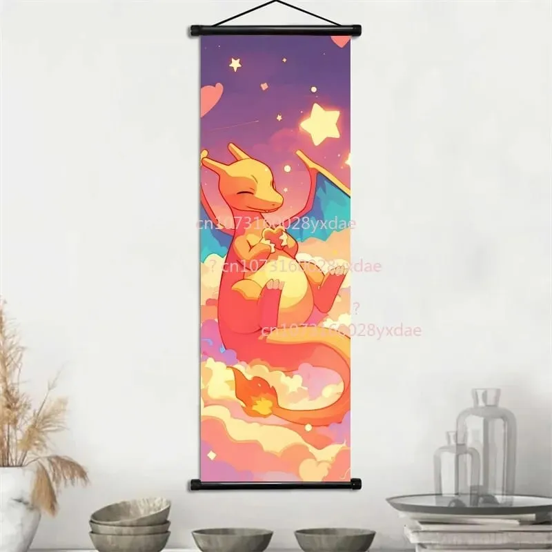 Klasyczny drukowany plakat Pokemon kreskówka ścienna grafika Gengar Squirtle Bulbasaur Pikachu wisząca zwój dekoracja pokoju rodzinnego — image 3