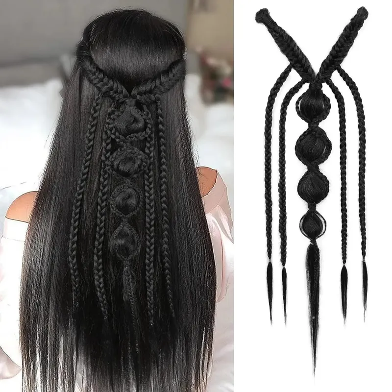 Synthetische Clip-in-Zopf-Haarverlängerungen – Boho-Festival-Prinzessin-Zopf-Haarverlängerung, Feen-Cosplay-Hochzeits-Haarteil für Frauen — image 2