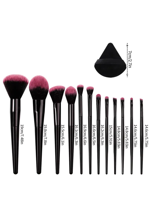 Hot Sale 14Pcs Complete Makeup Brushes Kit Soft Skin-Friendly Fluffy Cosmetic Brushes with Black & Pink Triangle Makeup Puffs — image 2