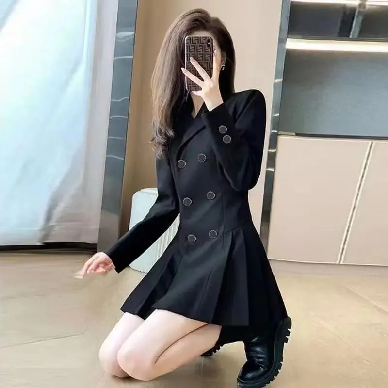 ฤดูใบไม้ร่วงฤดูหนาวใหม่แฟชั่น Tailored คอยาวแขนยาวสีทึบเสื้อผ้าผู้หญิงเกาหลีหวานแนวโน้มเรียบง่ายชุด — image 3