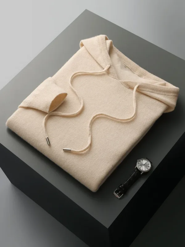 Men's 100% Merino Wool Sweater Hooded Collar Knitted Pullover Sweatshirt Autumn Winter Casual Large Tops Long Sleeved — image 12