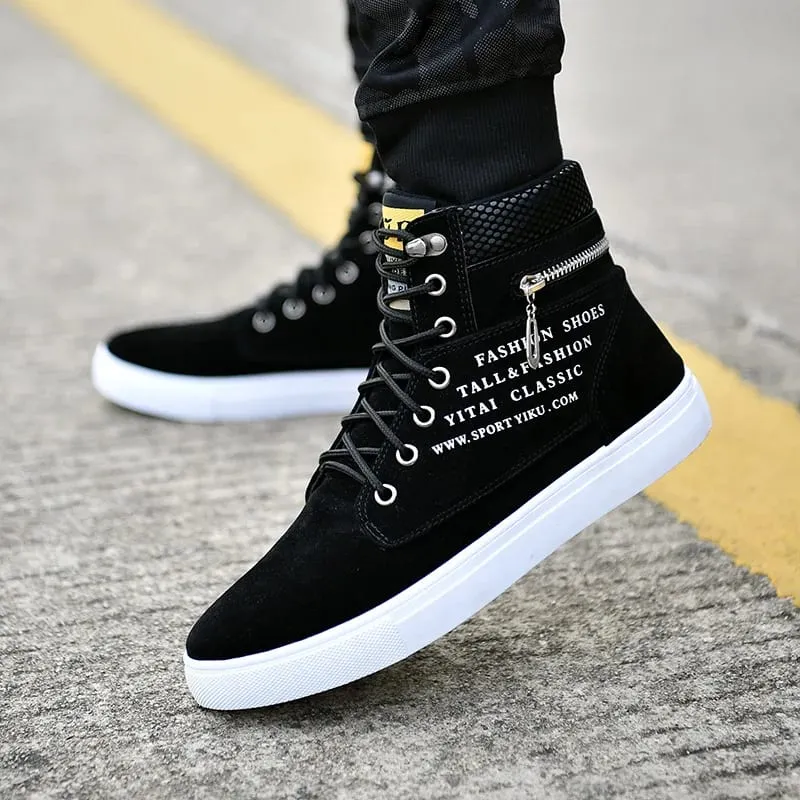 Baskets vulcanisées noires chaussures plates confortables pour hommes à lacets Zapatillas Hombre automne printemps baskets hautes grande taille 38-48 — image 5