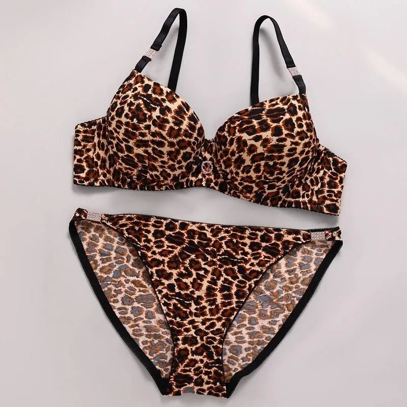 DaiNaFang 2 ชิ้นลูกไม้ Bra ชุดผู้หญิงเสือดาวพิมพ์การออกแบบที่สวยงามชุดชั้นใน Rhinestone หญิงชุดชั้นใน — image 3