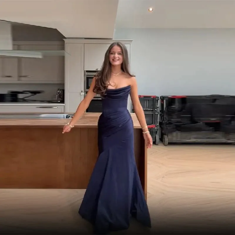 Women Sexy Pleated Strapless Satin Dress Chic Solid Off-Shoulder Backless High Waist Bodycon Dresses 2026 New Evening Party Gown — image 5