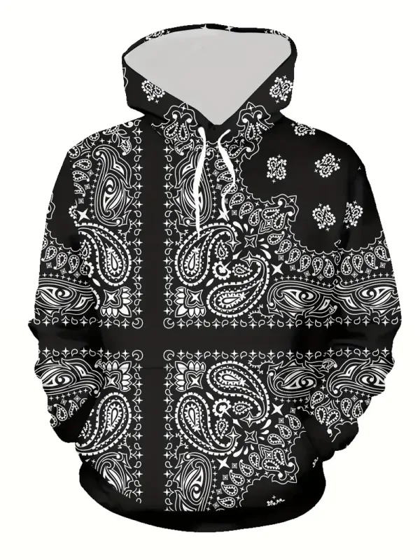 Creative Cashew Pattern Printed Hoodie Cool Men's Hoodie Men's Casual Flat Design Hoodie Paired With Kangaroo Pocket Streetwear — image 6