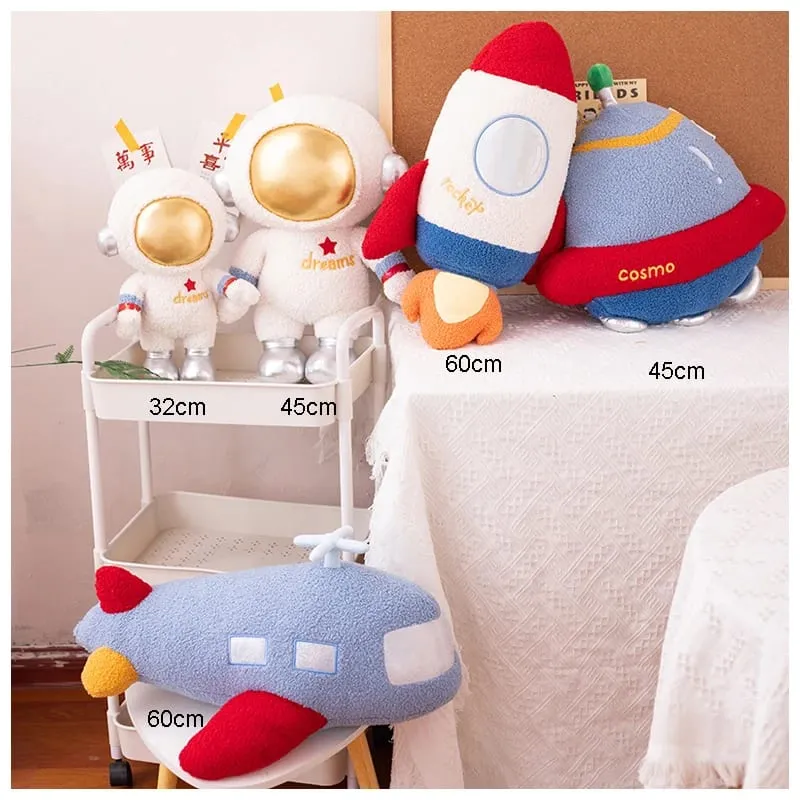 ZU Space Theme ديكور المنزل حفلة رواد الفضاء لطيف UFO صاروخ وطائرة ألعاب من القطيفة الأولاد خيمة غرفة رمي الوسائد — image 3