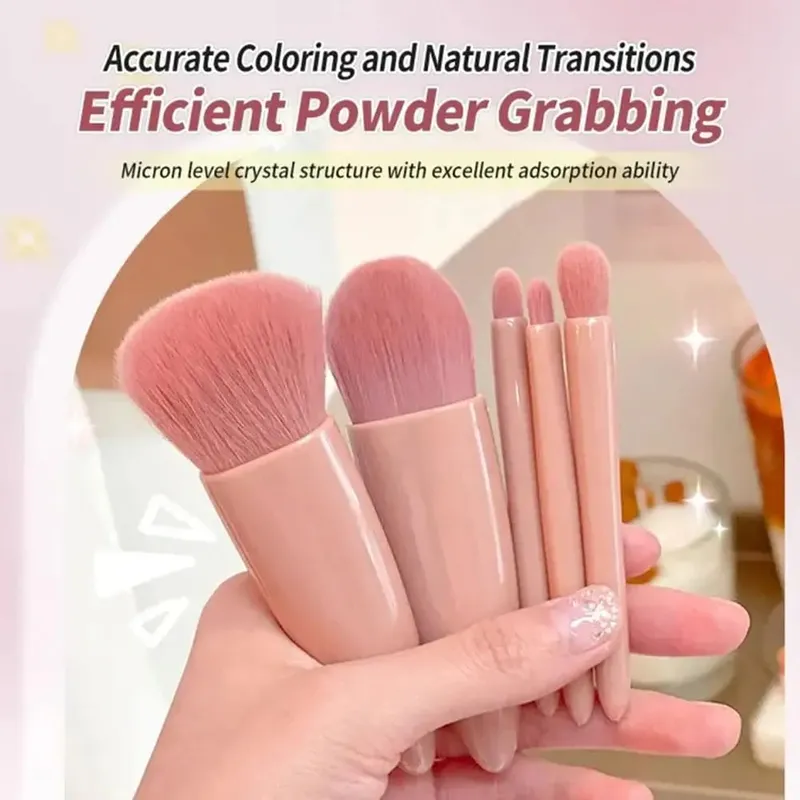 Βούρτσες Small Complete Function Cosmetic Brushes Kit with Case and Mirror 5 τμχ Σετ πινέλα μακιγιάζ μεγέθους ταξιδιού Mini makeup — image 6