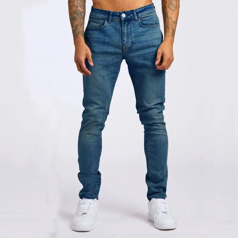 กางเกงยีนส์บุรุษยืดหยุ่นผอมสีทึบยืดกางเกงดินสอ SLIM FIT DENIM กางเกงยีนส์ Jogging Streetwear คาวบอยกางเกงลำลองสีดำ — image 3