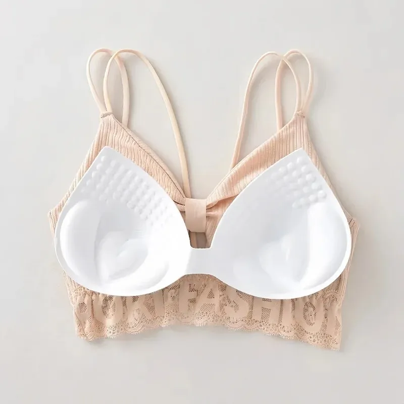 Canotta con retro a U Canotta da donna Crop Top Intimo senza fili Reggiseno con doppie spalline senza schienale Lingerie sexy Canotta imbottita in tinta unita — image 6