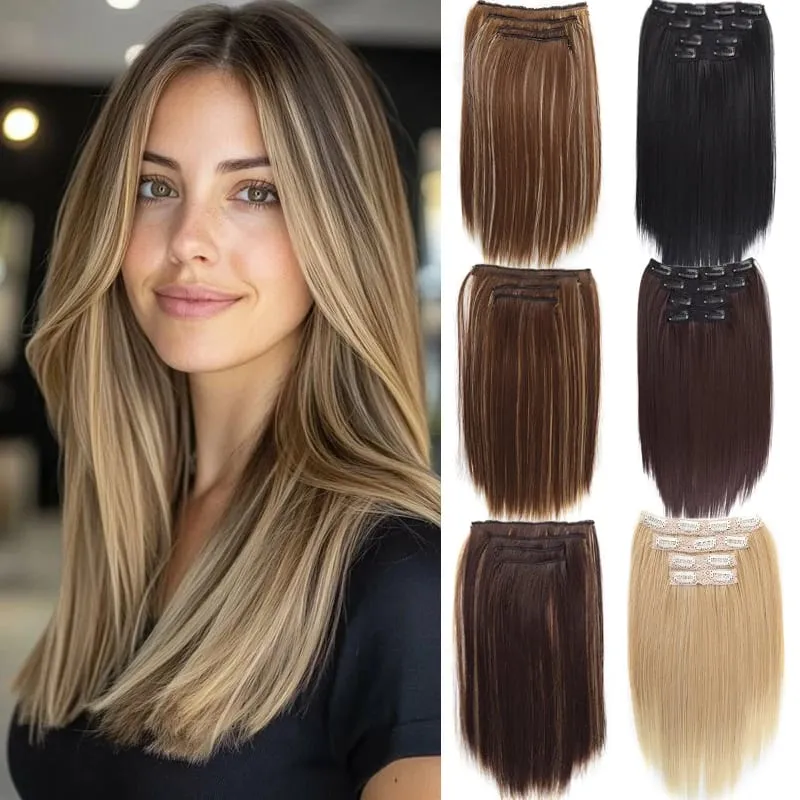 Synthetic 4PCS Clip in Hair Extensions 14inch Straight Hair Extensions with BB Clips Invisible Seamless Hairpiece for Women Use