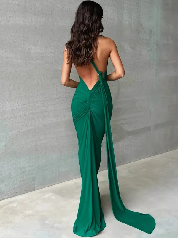 Hugcitar Satu Bahu Tanpa Belakang Selendang Boleh Laras Gelung Gaun Maxi Seksi Ruched 2025 Wanita Elegan Y2K Streetwear Festival Pakaian — image 5