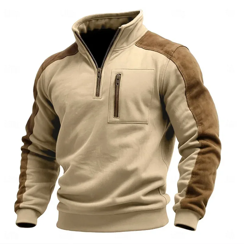 Felpe con cappuccio pullover con colletto alla coreana da uomo nuovi autunno inverno Top sportivi patchwork da uomo casual streetwear con cappuccio