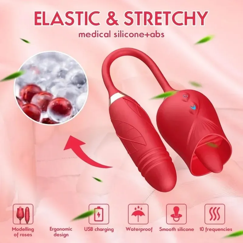 Penggetar Menghisap Mawar yang Kuat dengan Tujahan Perangsang Klitoris G-Spot Massager 10 Mod Mainan Seks Boleh Dicas semula untuk Wanita — image 3