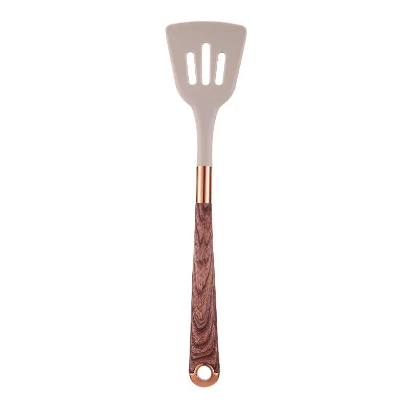 Set Perkakas Dapur Silikon 10 Keping Perkakas Memasak dengan Pemegang Perkakas Pemegang Corak Kayu Alat Memasak Nonstick JT264 — image 10