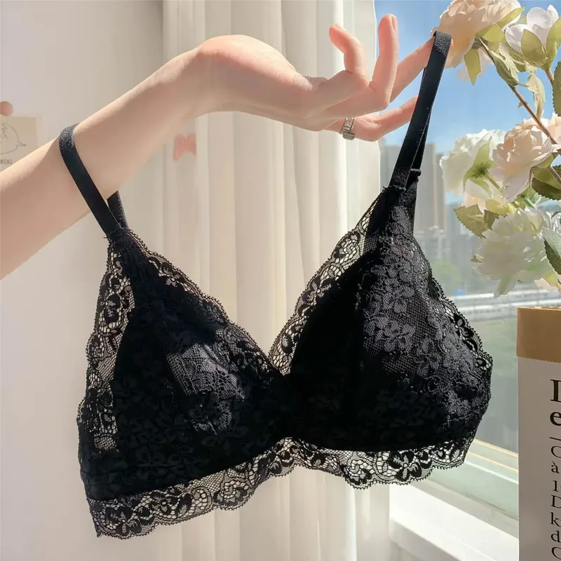 Conjunto de sutiã ultrafino de verão de renda roupa íntima feminina com orelha de coelho conjunto de sutiã triangular — image 5