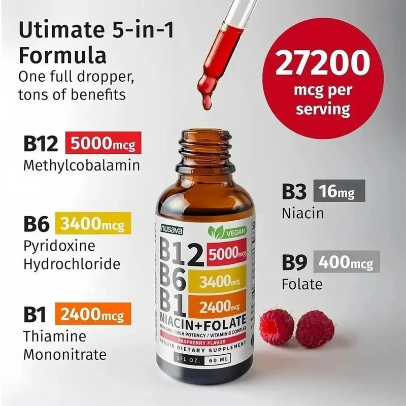 Vitamin B6 Drops Complex B12 B1 Folat Flydende Supplement Support Fordøjelsessystem Drops Flydende Triple Absorption Flydende Drop — image 4