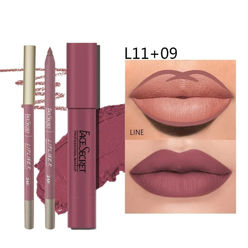Conjunto de delineador e batom fosco à prova d'água, maquiagem labial de longa duração, renderização de cor fosca macia, cosméticos de maquiagem feminina — image 7