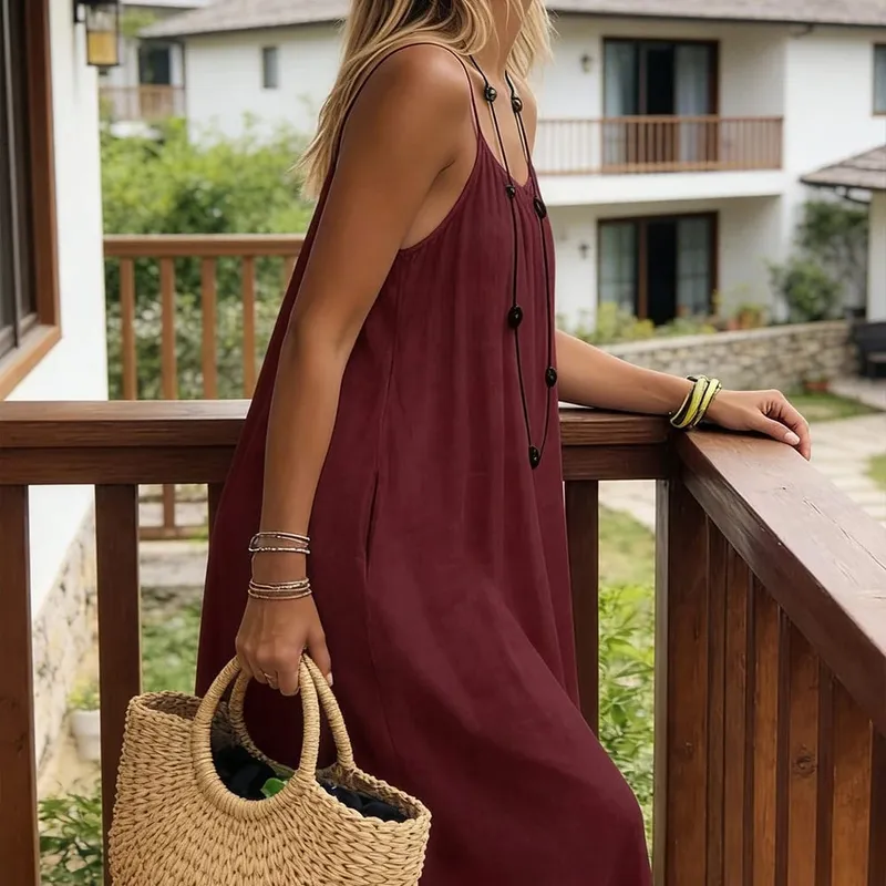 Backless Cami Dresses Open Back Lounge Dress Spaghetti Strap Sleeveless House Dress Long Sundress Holiday Beach Wear — image 4
