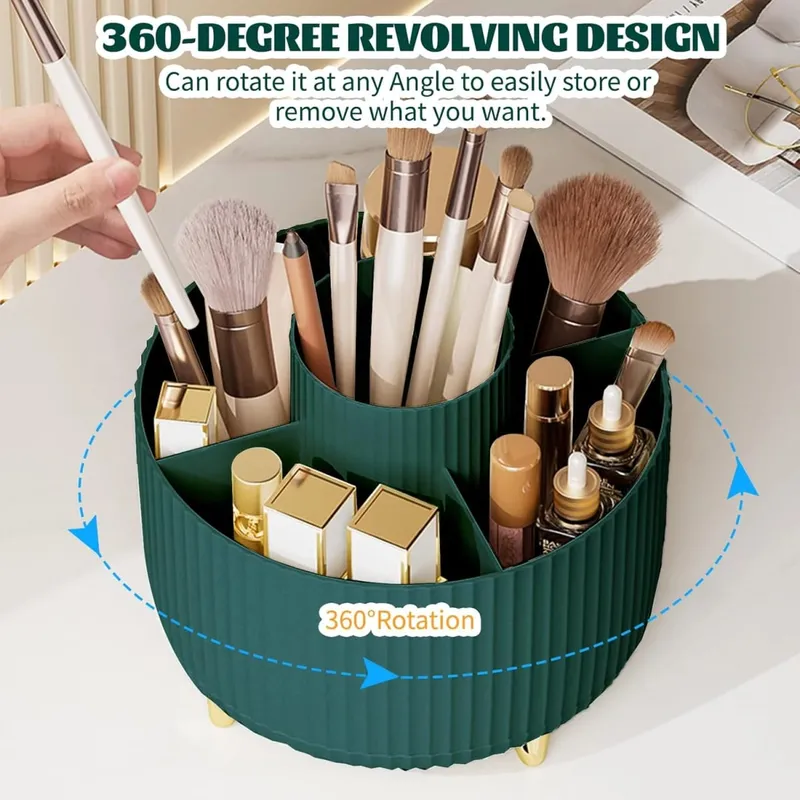 Suporte giratório para pincéis de maquiagem, 5 espaços, 360 °, organizador, multifuncional, armazenamento de mesa, cosméticos, para banheiro de mesa — image 6