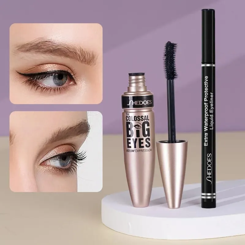 Set Maskara 2 In 1 Tahan Air Set Eyeliner Bulu Mata Hitam Pemanjang Kuas Bulu Mata Ekstensi Bulu Mata Makeup Kecantikan Maskara Pemakaian Panjang — image 2