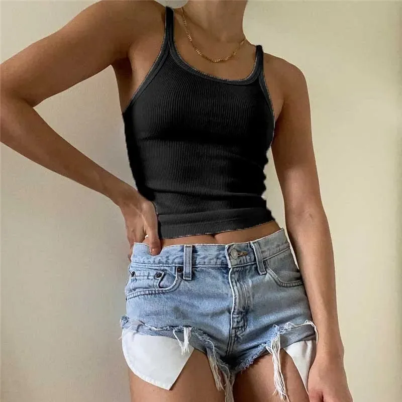 Dişli Örme Askılı Tank Top Slim Fit Dış Giyim İç Giyim U-şekilli Boyun Kadın Düz Renk Kadın Yaz Tank Top — image 7