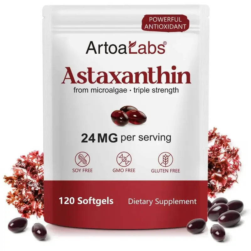 Astaxanthine Softgels 24 mg Triple force puissant antioxydant soutien de la santé des yeux microalgues sans soja sans gluten 120 unités