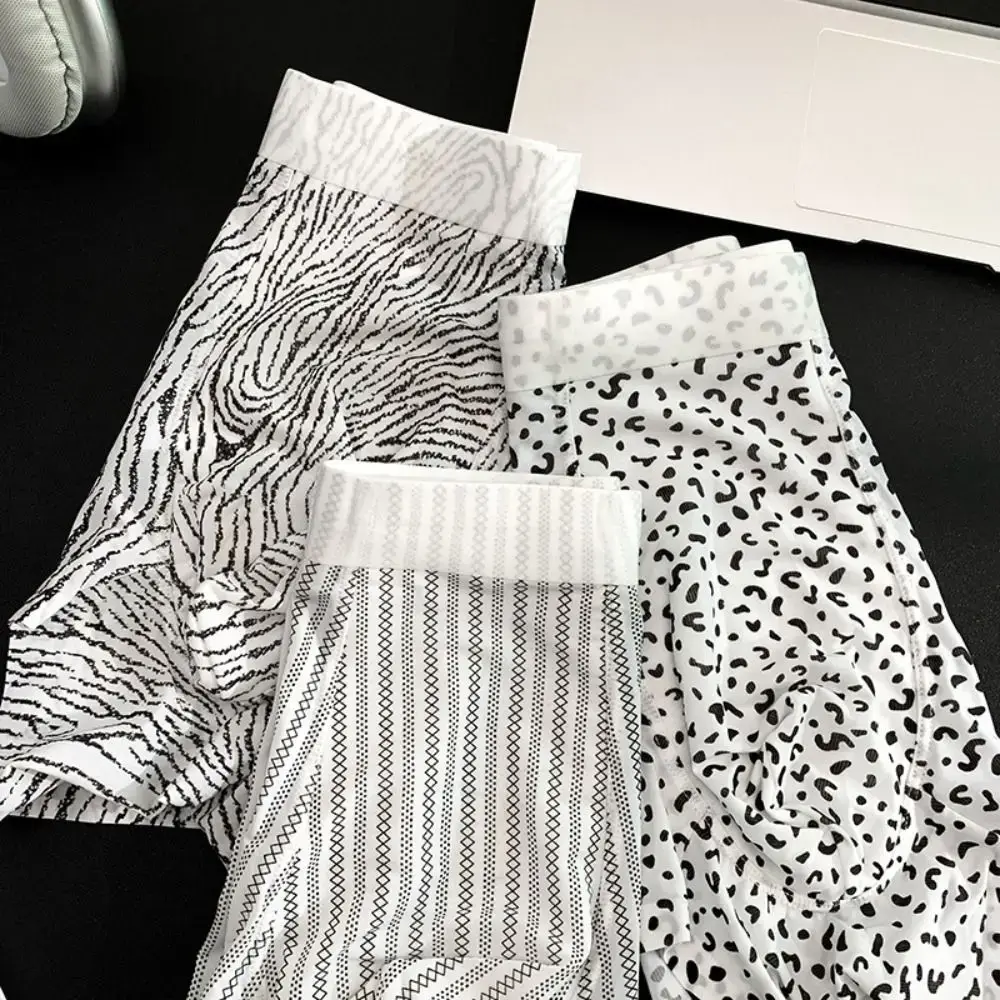 Fashion Thin Ice Silk Boxer Briefs See Through Stripe Leopard Print Boxers Breathable Seamless Cool Feeling Underpants Daily — image 2
