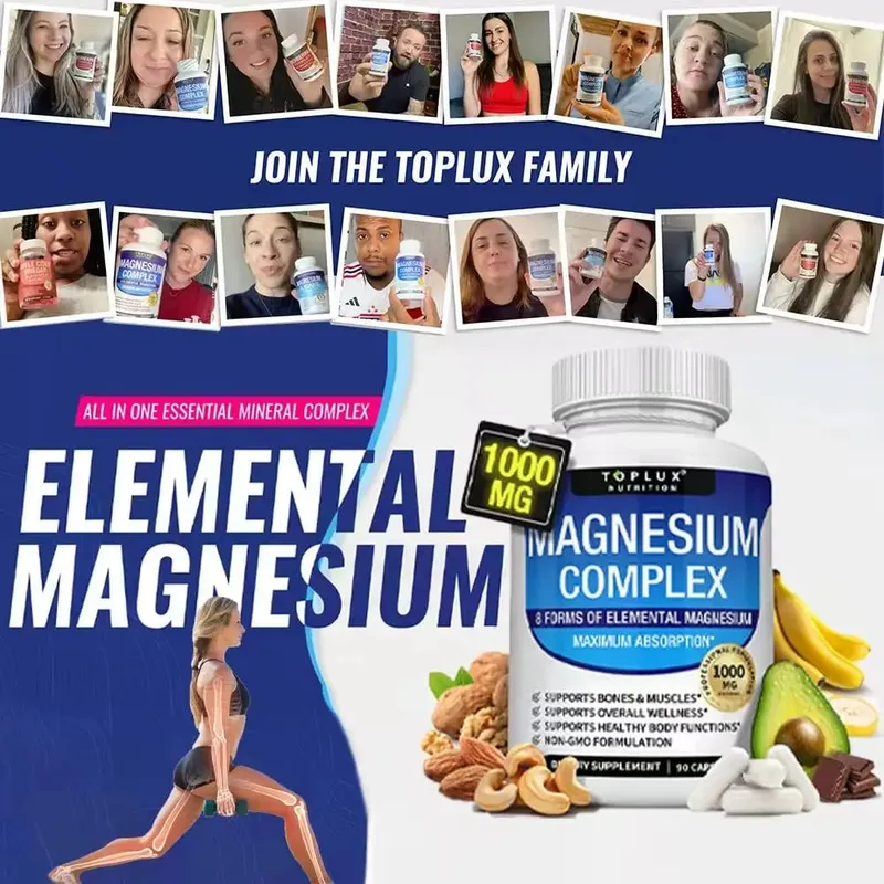 Suplemen Kompleks Magnesium | 1000mg Magnesium Glycinate Malate Citrate | 8 Formula Kelat Unsur | Vegan Bukan GMO 90 C — image 7
