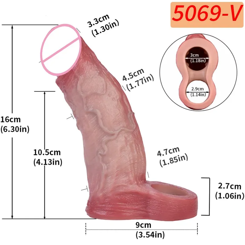 Ultra Realistic Vibrating Penis Sleeve Soft Silicone Hollow Cock Extender Vibration Adult Toy For 18+ Couples Sex Pleasure