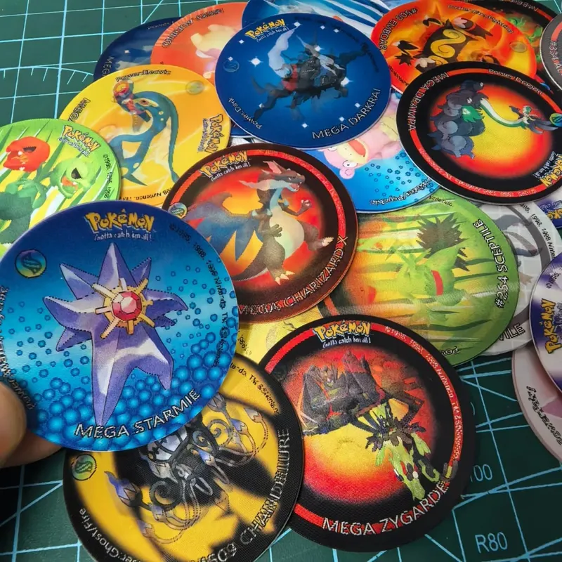 10-90 peças 3d flip pokemon za mega evolução tazos conjunto completo lenticular redondo pogs eco plástico 4cm anime cartas de jogo colecionáveis — image 5