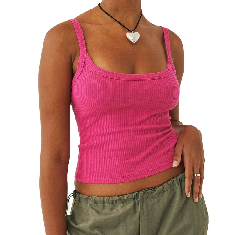 Camisetas sin mangas de color liso para mujer Chaleco básico Sin mangas acanalado Cuello en U Tops cortos ajustados — image 16