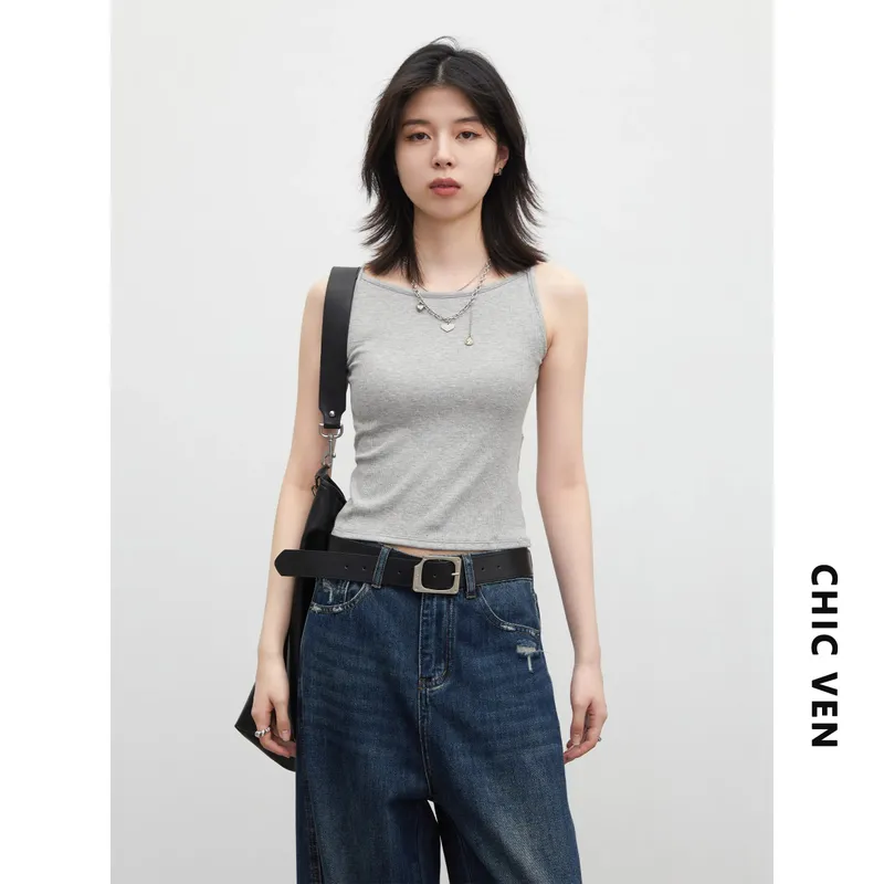 VEN 女性ボトム Tシャツ固体新スリムマイクロ弾性タンク胸クッション付きレディースキャミソールベスト女の子夏 2026