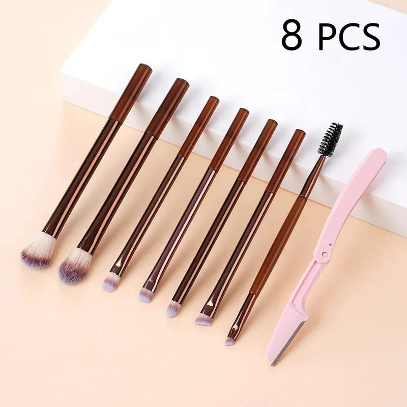 9 STK Makeup Børste Sæt Bløde børster Inkluderer professionelle øjenmakeup børster Øjenbryn Barberblad Silikone Eyeliner Stencils — image 8