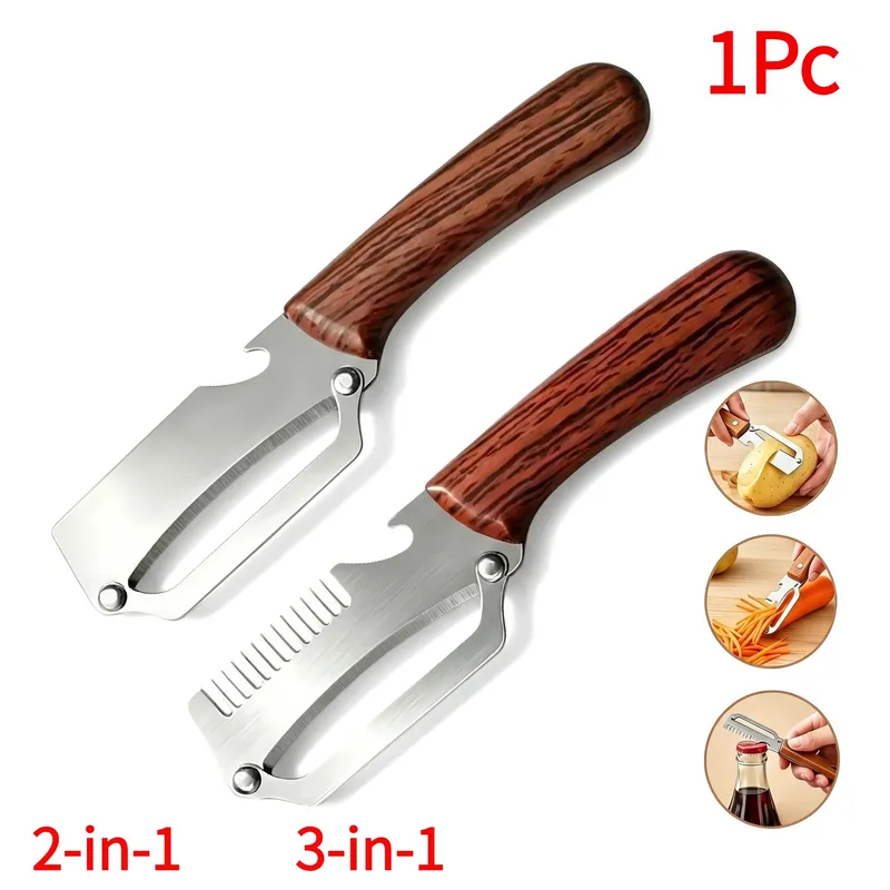 1Pc 2-in-1 3-in-1 Multifunctional Vegetable Peeler With Bottle Opener For Peeling And Slicing Fruits Shredding Scallions. — image 3