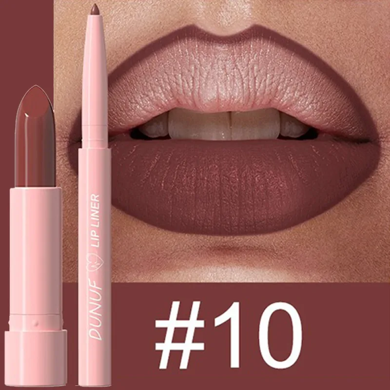 2 ชิ้น/เซ็ตลิปสติก + Lip Liner แต่งหน้าชุด Matte Nude ยาวนานกันน้ำไม่ย้อมสี Tapered Nib Lip Contour ปากกา lip เครื่องสำอาง — image 15