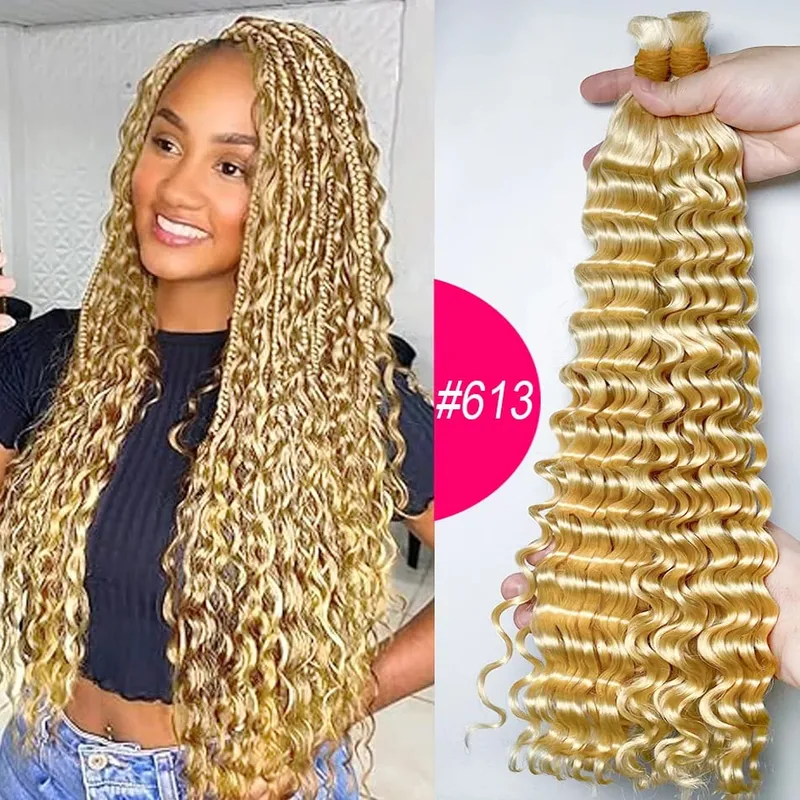 4 # Chocoladebruin Diepe Golf Bulk Menselijk Haar voor Boho Vlechten Krullend Vlechthaar 18-30 inch Remy haarbundel Braziliaans — image 14