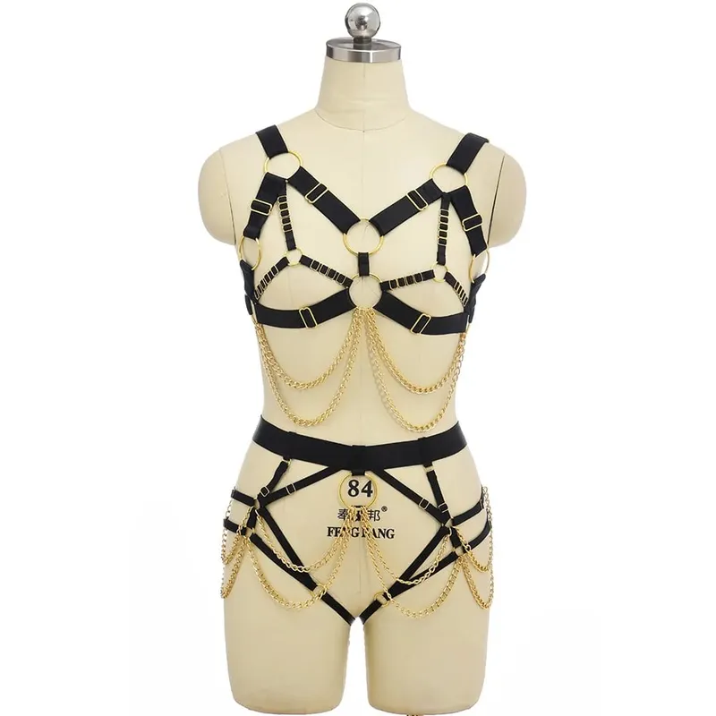 Gothic Elastic Body Harness Cage Bra Hollow Adjust Sexy Lingerie Set Punk Halloween Feather Performance Clothing Bondage Harness — image 13