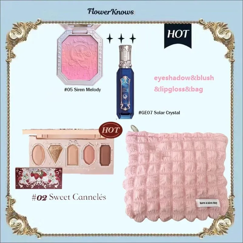 Flower Knows Makeup Full Set Moonlit Mermaid Eye Shadow Palette Matte Blush และ Lipgloss Flowerknows Kit กระเป๋าแต่งหน้าสำหรับผู้หญิง — image 8