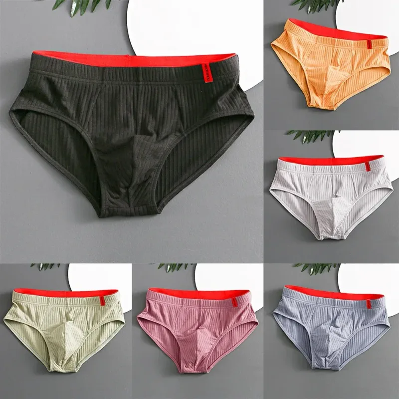 1/3PCS 남자 팬티 중반 허리 탄성 부드러운 통기성 방부제 U 볼록 스트라이프 솔리드 컬러 캐주얼 남자 속옷 속옷 남자 — image 8