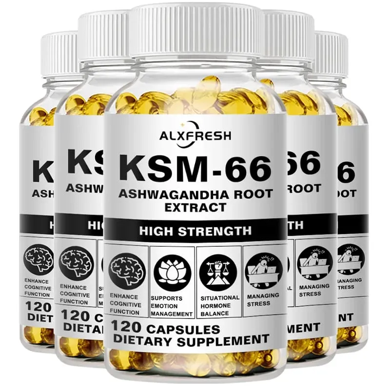 Natural Organic Ashwagandha KSM-66 Supplements Capsules for Stress Relief Focus Brain Energy Support Sleep Health Supplement