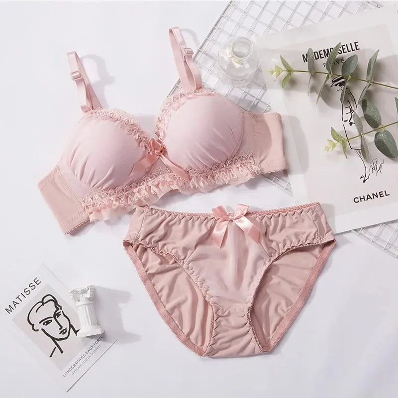 Damen-Dessous-Set, weiches Memory-Draht-Rüschen, Spitze, Schleife, Dekor, intimer Unterwäsche-Anzug, keine Pads, dünne, atmungsaktive, verstellbare Träger — image 4