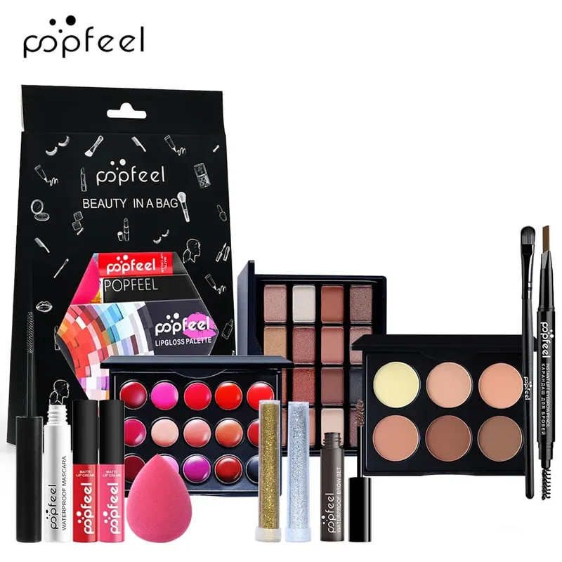 Makeup Full Kit Female Make Up Set Eye Shadow Eyeshadow Palette Lip Gloss Mascara Eyeliner Brushes Bag Make-up for Women