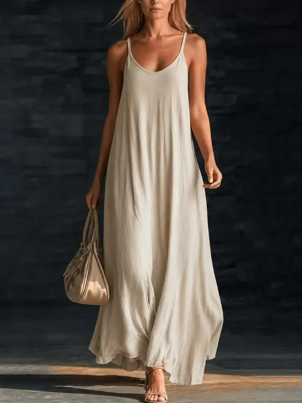 Women's Loose A-Line Long Dress with Thin Straps — image 5