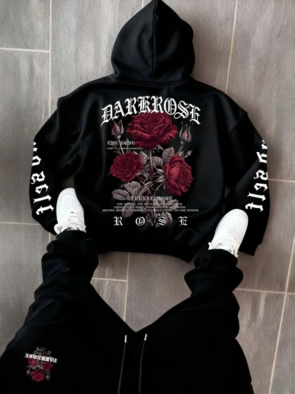 2026 herbst/Winter Neue Stil Einfache Casual Stilvolle Weiche Bequeme 3D Rose Blume Muster Gedruckt männer Mit Kapuze Sweatshirt — image 4