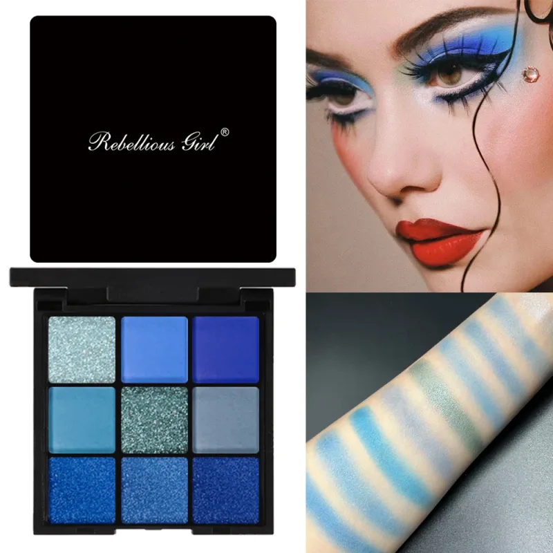 Palette de fards à paupières, 9 couleurs, bleu dauphin, résistant à la sueur, mat naturel, nacré, paillettes, maquillage pour les yeux, cosmétiques pour Festival de musique — image 4