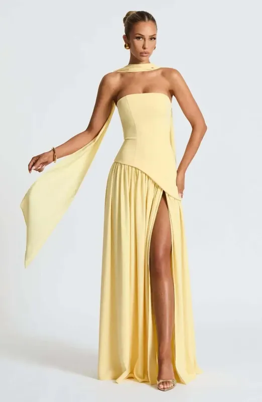 Botergeel Mesh Splicing Lange Jurk Elegante Strapless Split Backless Geplooide Jurken Voor Vrouwen 2026 Lady Avondfeest Jurken — image 11