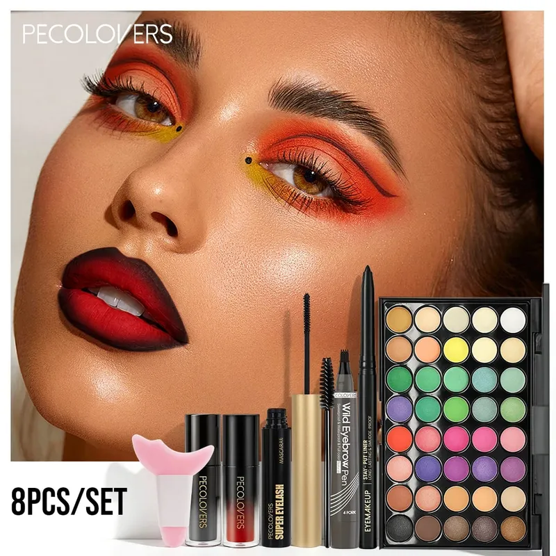 8 stk Makeup Kit Ansigtskosmetisk sæt med flerfarvet øjenskyggepalet Eyeliner Øjenbrynspen Mascara Lipgloss